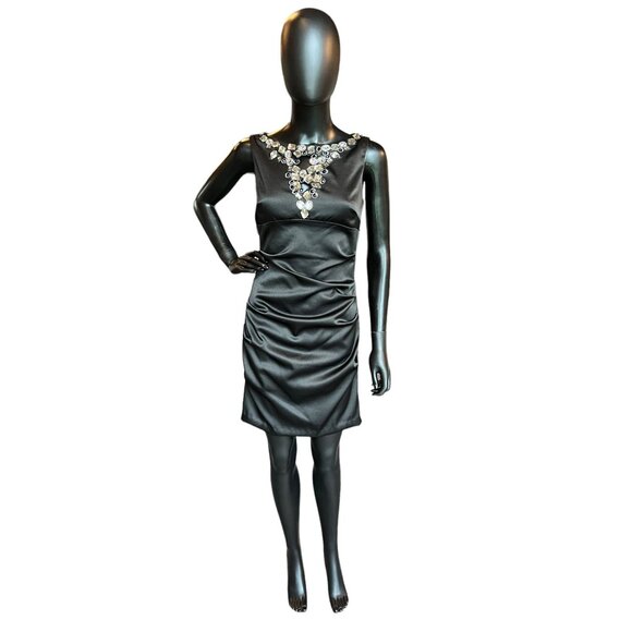 Blu Sage Dresses & Skirts - Black Satin Bejeweled Mid-Length Dress